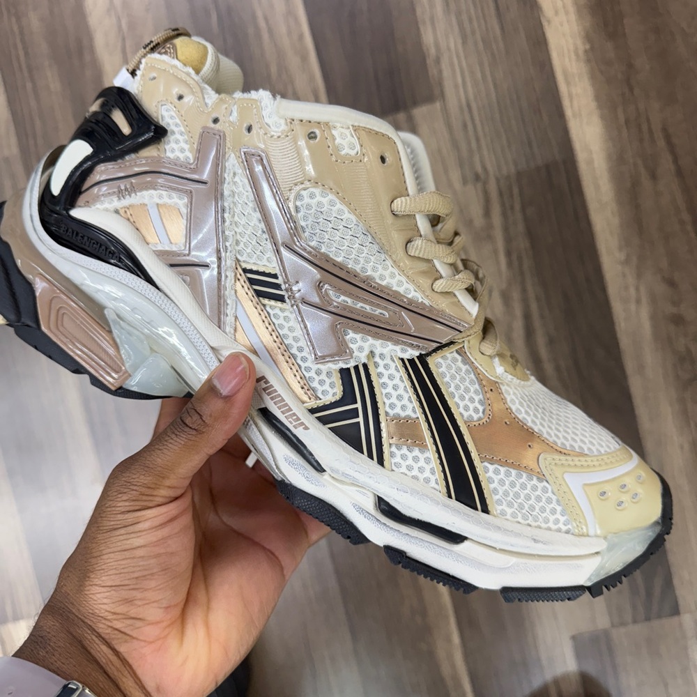 Beige and Black Athletic Sneakers